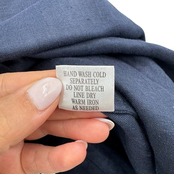 Go Silk Navy Blue 100% Linen Long Sleeves Button Front Shift Shirt Dress - Picture 13 of 13